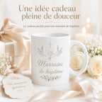 Mug marraine baptême personnalisé – Cadeau avec prénom et date