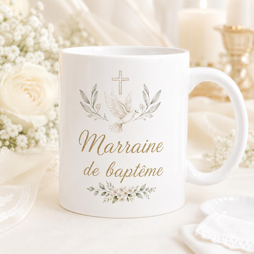 Mug marraine baptême personnalisé – Cadeau avec prénom et date