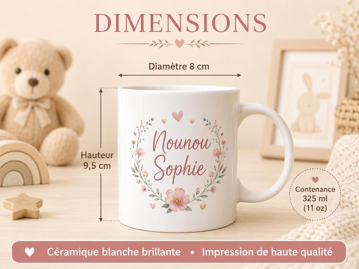 Mug nounou personnalisé avec prénom – Tasse cadeau assistante maternelle