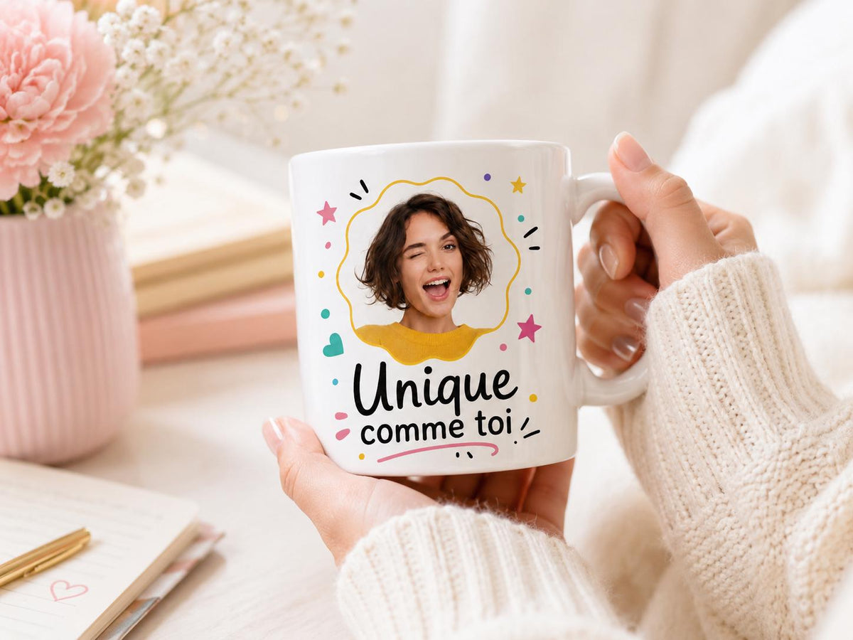 Mug photo tête personnalisé – Cadeau collègue humoristique avec visages