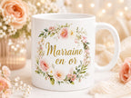 Mug marraine personnalisé avec prénom – Cadeau marraine fleuri