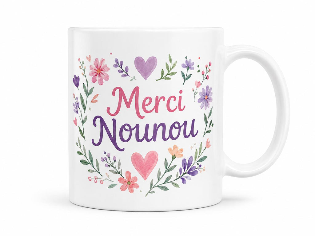Mug merci nounou personnalisé – Cadeau fin de contrat avec prénom
