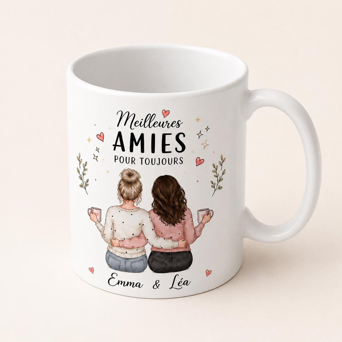 Mug meilleure amie personnalisé – Prénoms et avatars, cadeau amitié pour bestie