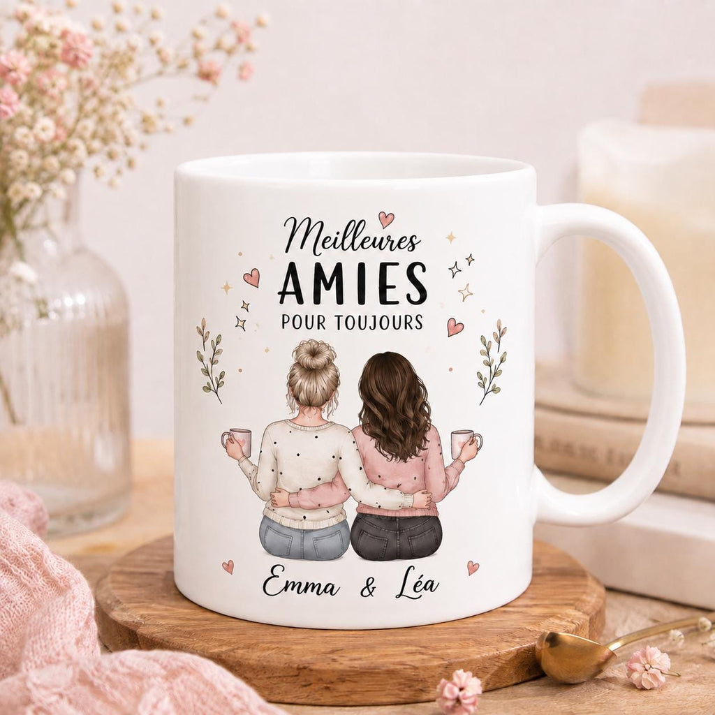 Mug meilleure amie personnalisé – Prénoms et avatars, cadeau amitié pour bestie