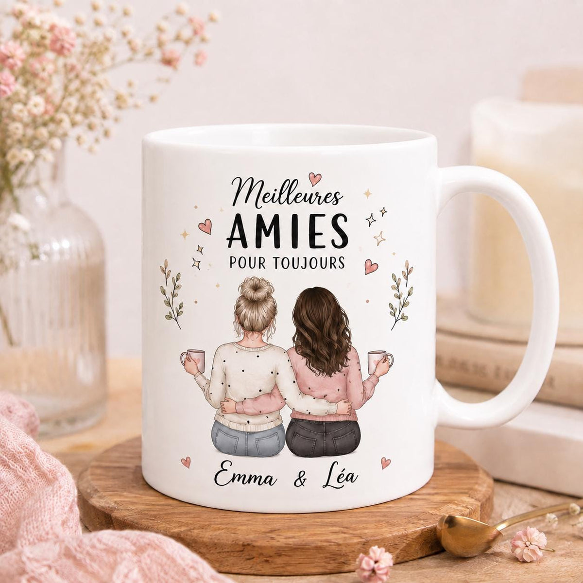 Mug meilleure amie personnalisé – Prénoms et avatars, cadeau amitié pour bestie