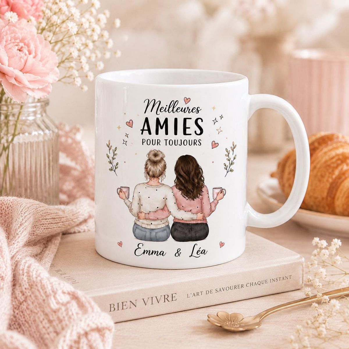Mug meilleure amie personnalisé – Prénoms et avatars, cadeau amitié pour bestie