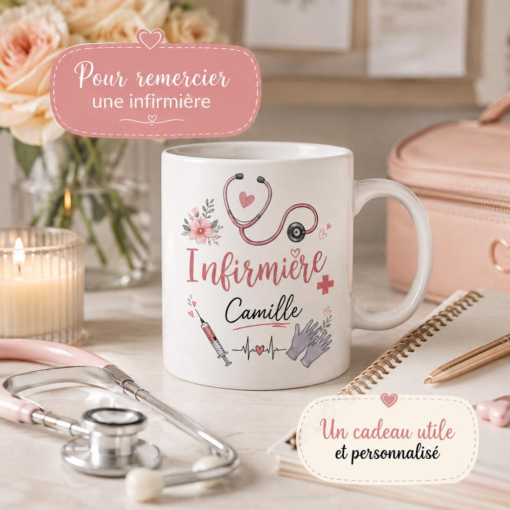 Mug infirmière personnalisé avec prénom et avatar – Cadeau infirmière, tasse soignante