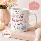 Mug infirmière personnalisé avec prénom et avatar – Cadeau infirmière, tasse soignante
