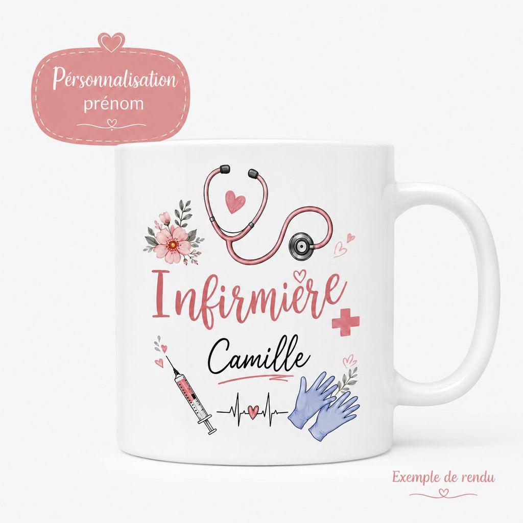 Mug infirmière personnalisé avec prénom et avatar – Cadeau infirmière, tasse soignante