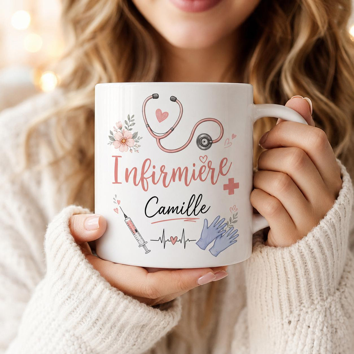 Mug infirmière personnalisé avec prénom et avatar – Cadeau infirmière, tasse soignante