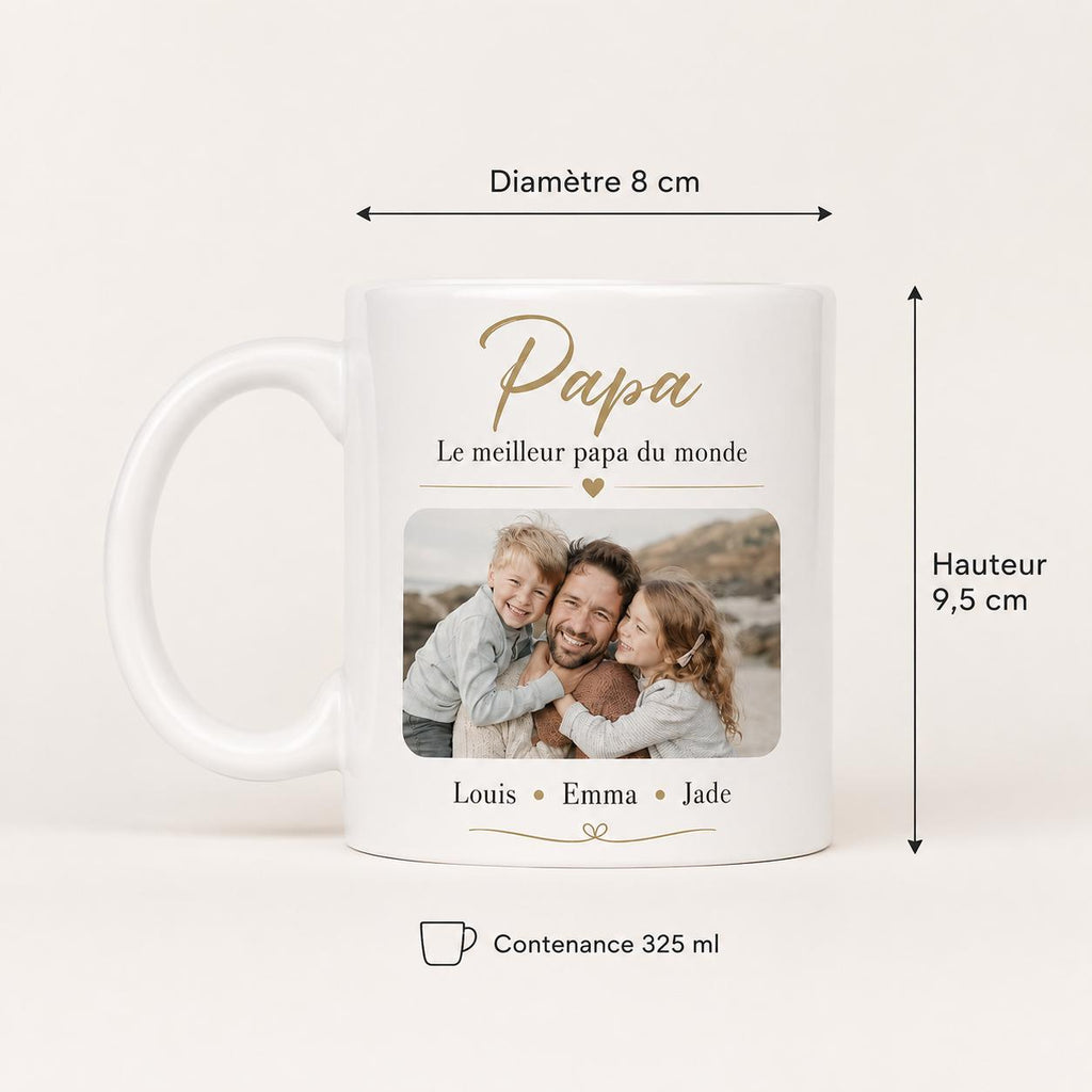 Mug personnalisé Papa, Papi ou Grand-Père avec photo et prénoms – Cadeau famille personnalisé
