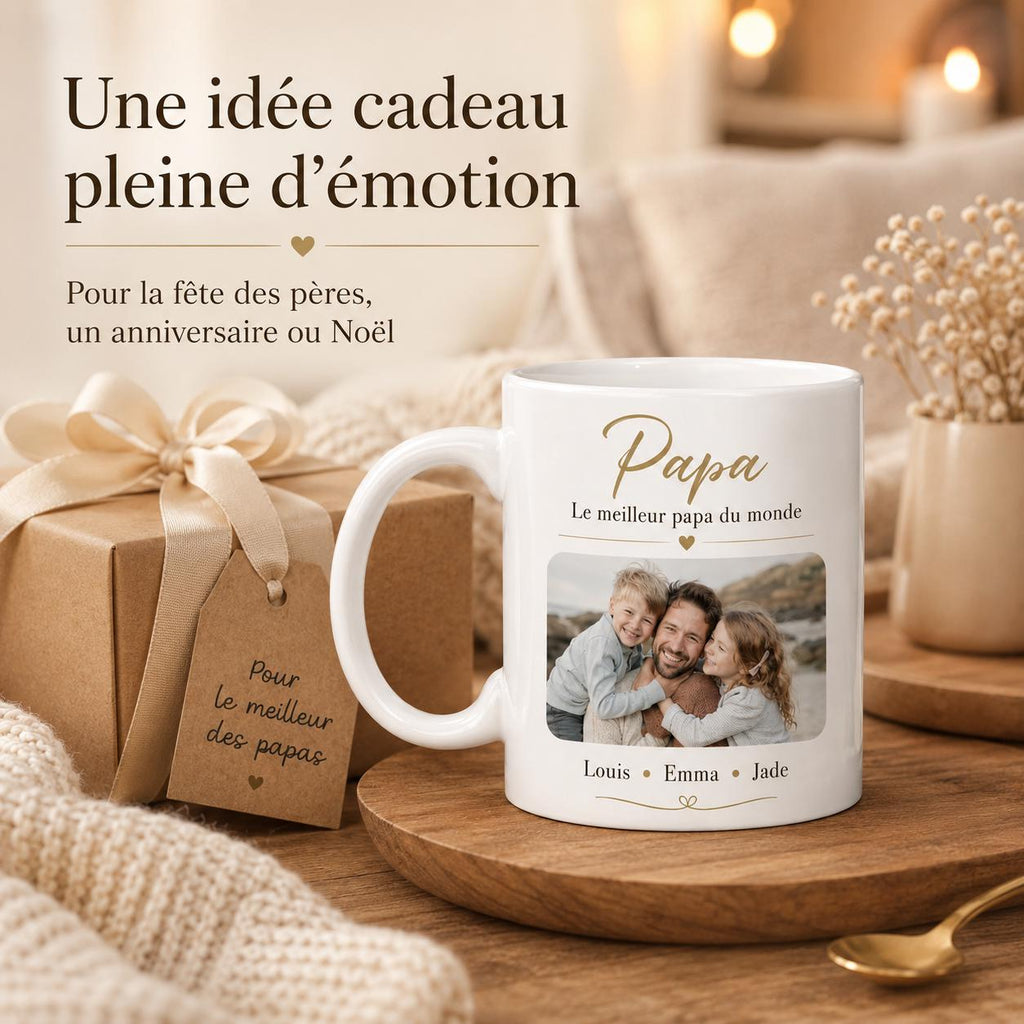Mug personnalisé Papa, Papi ou Grand-Père avec photo et prénoms – Cadeau famille personnalisé
