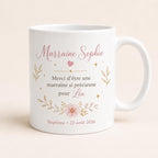 Mug Marraine Baptême Personnalisé avec Prénom du Filleul et Date, Cadeau Marraine Original et Souvenir