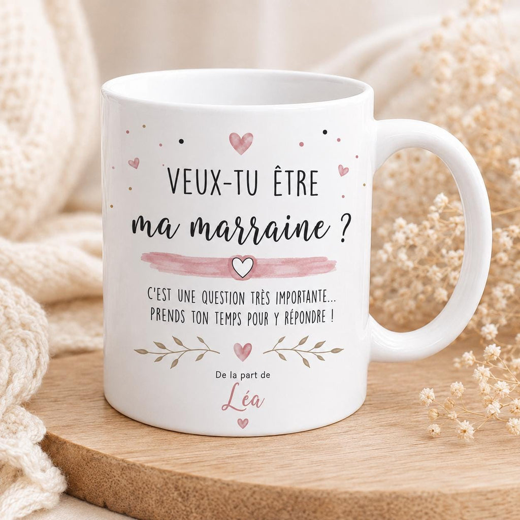 Mug Demande Marraine Personnalisé, Veux-tu Être Ma Marraine, Cadeau Annonce Grossesse ou Baptême avec Prénom