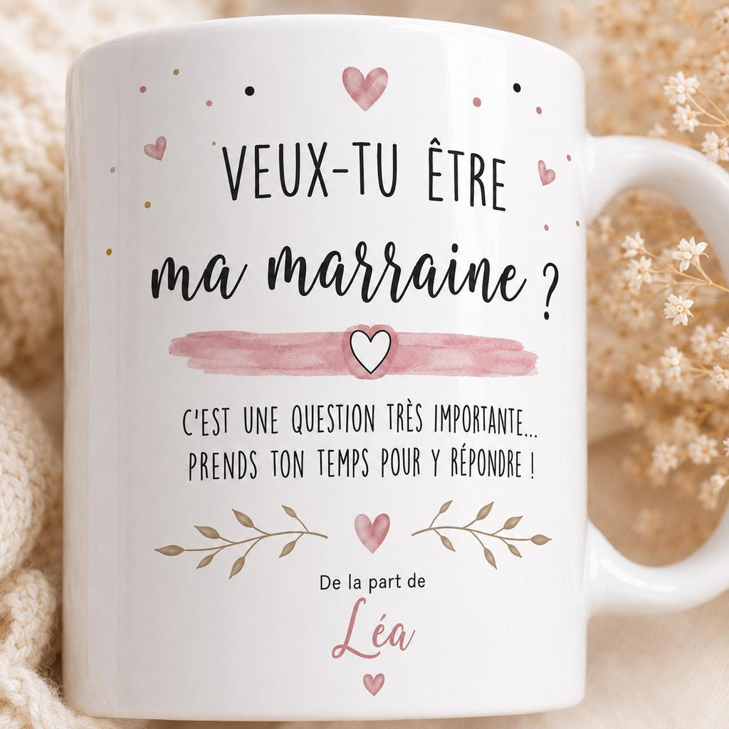Mug Demande Marraine Personnalisé, Veux-tu Être Ma Marraine, Cadeau Annonce Grossesse ou Baptême avec Prénom