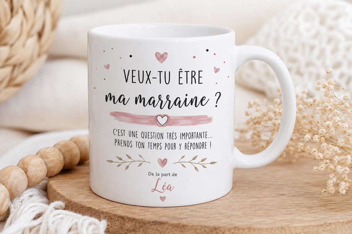 Mug Demande Parrain Personnalisé, Veux-tu Être Mon Parrain, Cadeau Annonce Grossesse ou Baptême avec Prénom