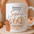 Mug Femme 60 Ans Personnalisé avec Prénom, Cadeau Anniversaire Femme Original, Tasse Fleurie 60 Ans