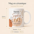 Mug Femme 60 Ans Personnalisé avec Prénom, Cadeau Anniversaire Femme Original, Tasse Fleurie 60 Ans