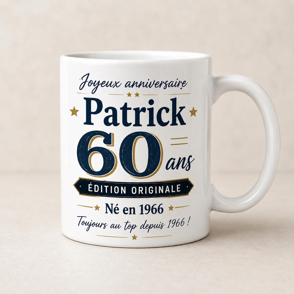 Mug Homme 60 Ans Personnalisé avec Prénom, Cadeau Anniversaire Homme Original, Tasse Humour 60 Ans