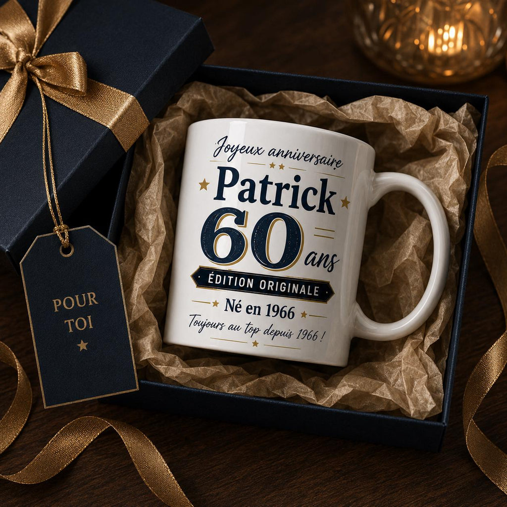 Mug Homme 60 Ans Personnalisé avec Prénom, Cadeau Anniversaire Homme Original, Tasse Humour 60 Ans