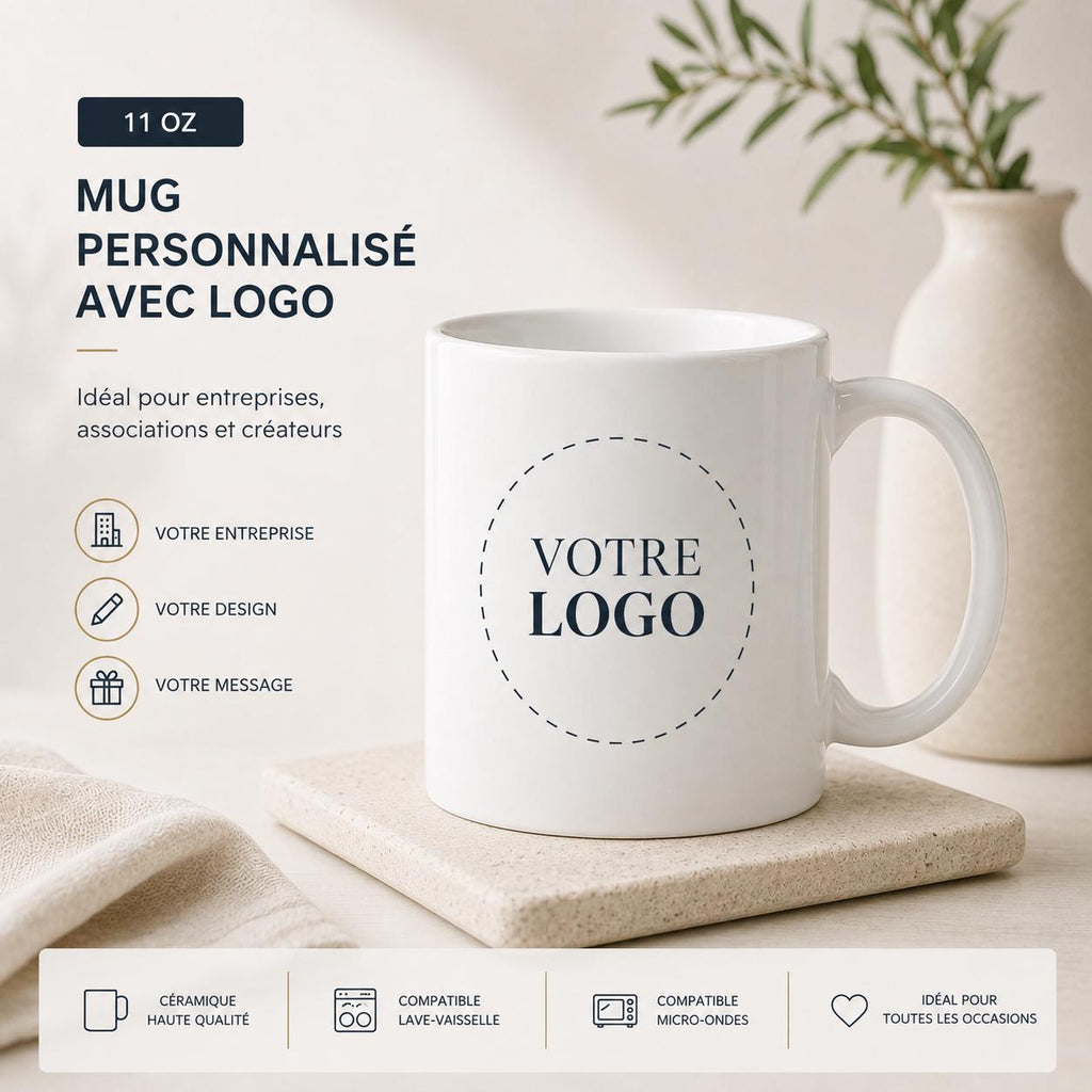 Mug personnalisé avec logo entreprise – Tasse personnalisée 11 oz – Cadeau entreprise et collaborateurs B2B
