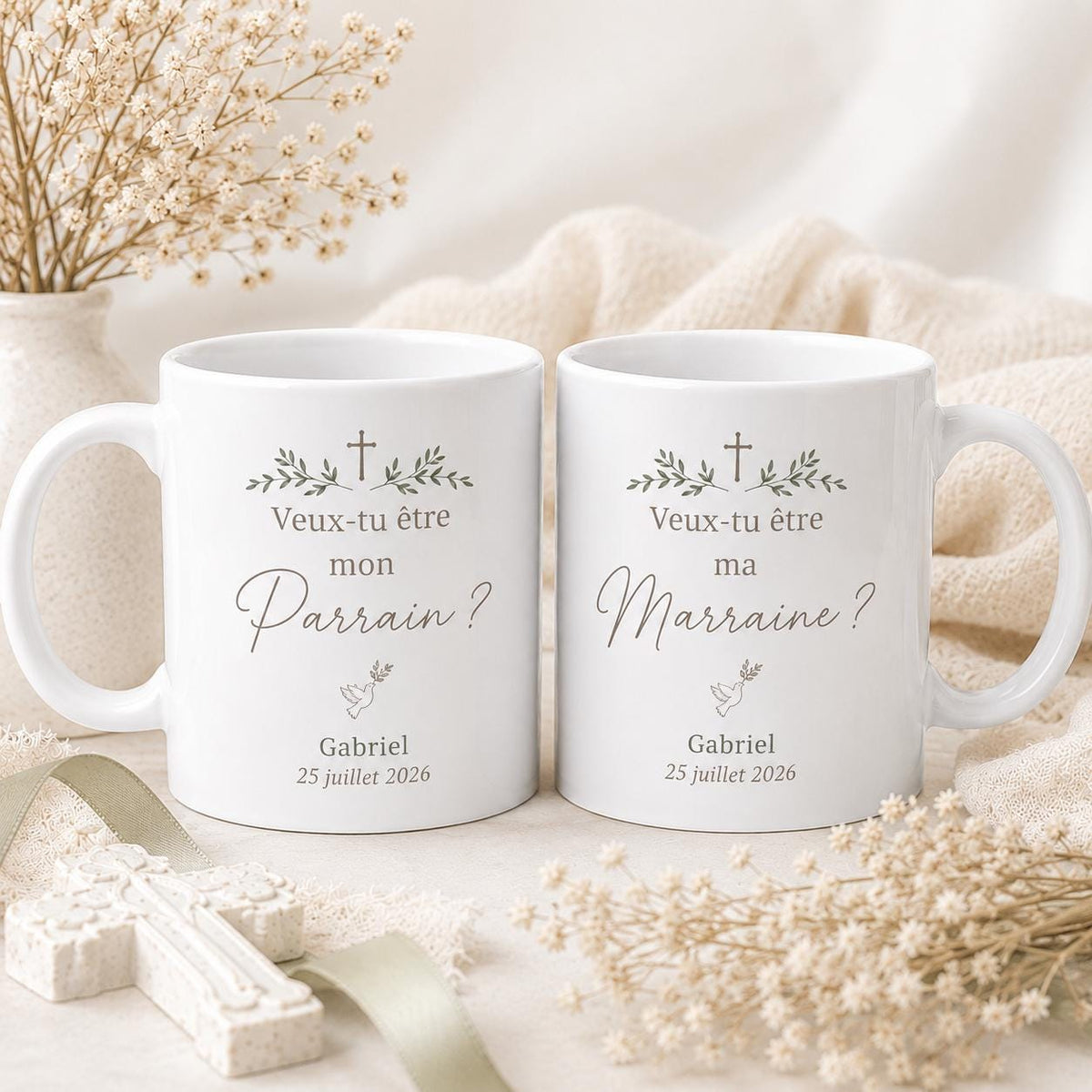Duo Mug Demande Parrain Marraine Personnalisé, Veux-tu Être Mon Parrain Ma Marraine, Cadeau Baptême