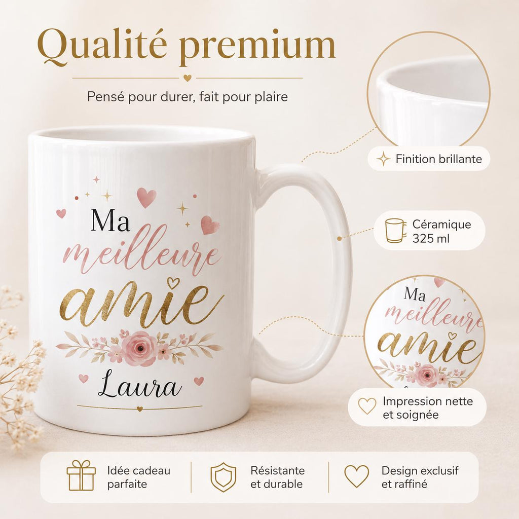 Mug Personnalisé Amie avec Prénom – Cadeau Meilleure Amie – Tasse Personnalisée Amitié – Cadeau Anniversaire Femme Bestie