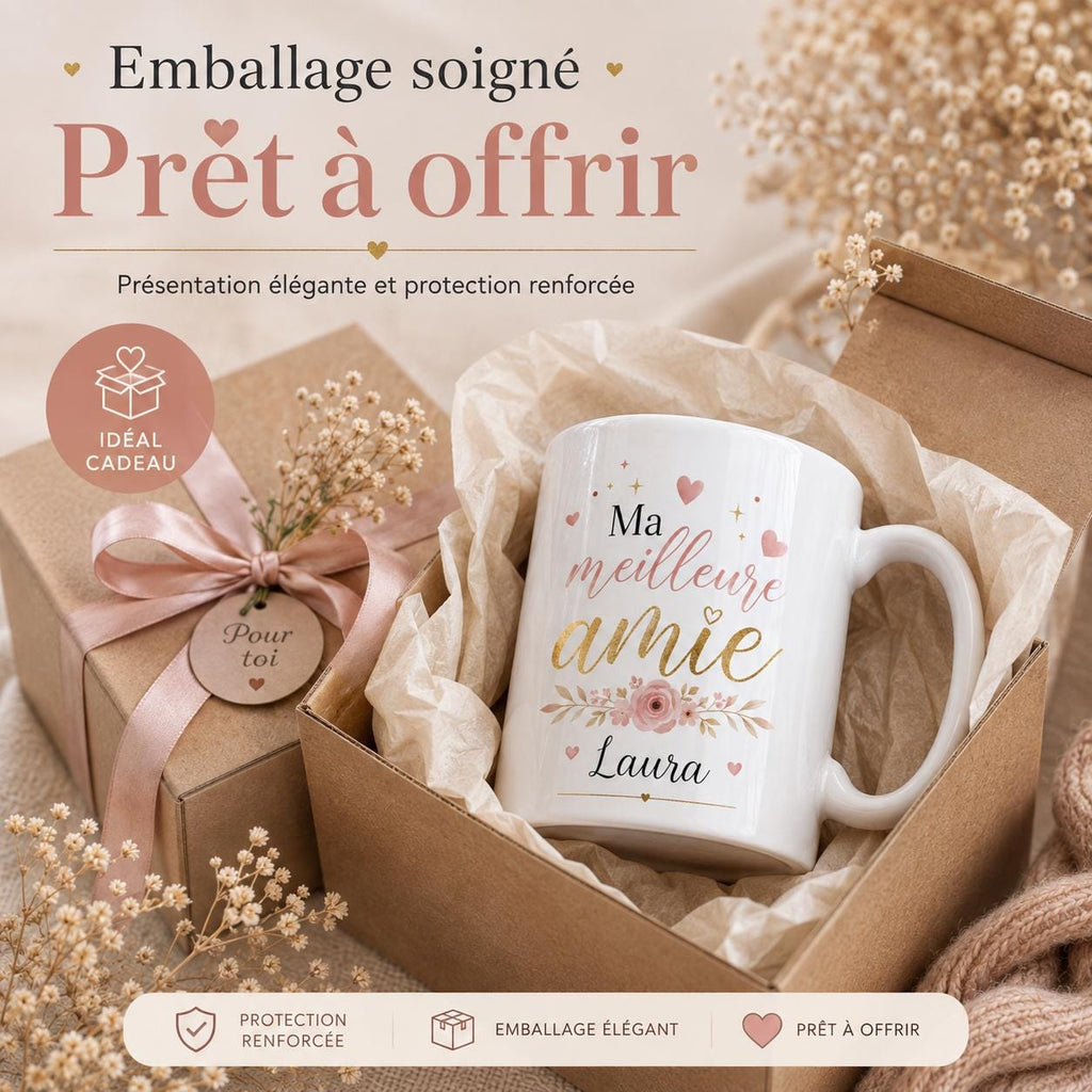 Mug Personnalisé Amie avec Prénom – Cadeau Meilleure Amie – Tasse Personnalisée Amitié – Cadeau Anniversaire Femme Bestie