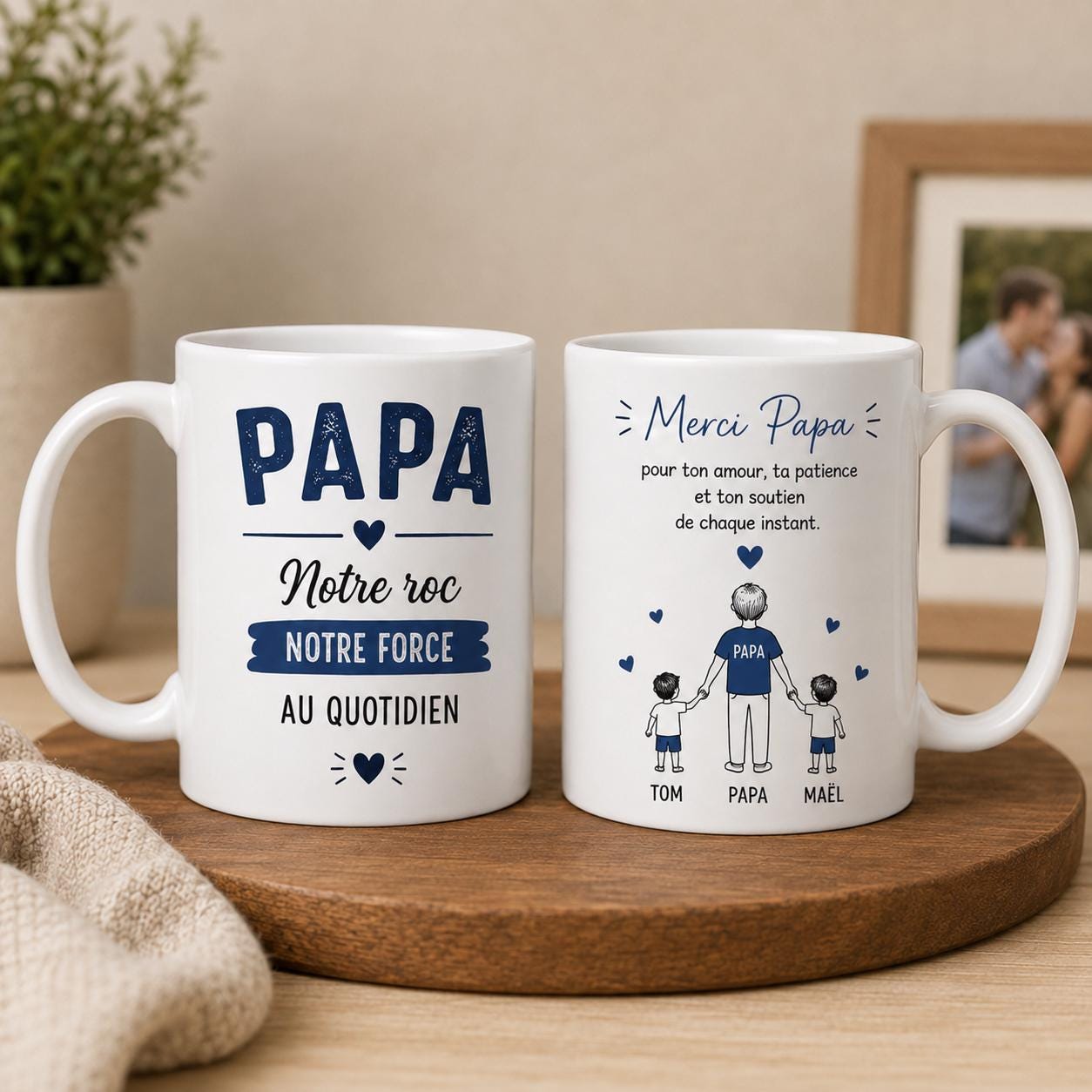 Mug Personnalisé Papa avec Prénoms Enfants – Tasse Papa 1 à 4 Enfants – Texte Personnalisable au Dos Cadeau Papa Anniversaire Fête des Pères