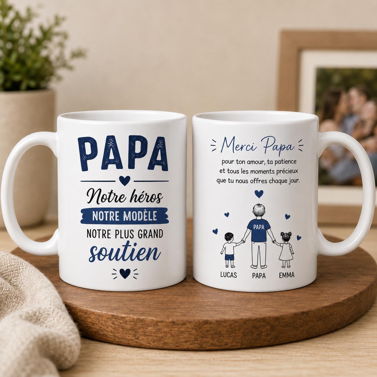 Mug Personnalisé Papa avec Prénoms Enfants – Tasse Papa 1 à 4 Enfants – Texte Personnalisable au Dos Cadeau Papa Anniversaire Fête des Pères