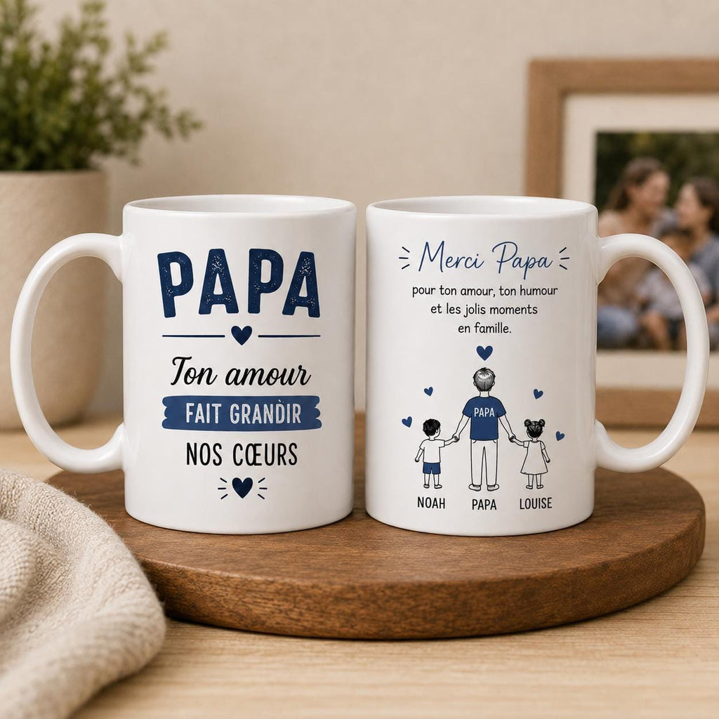 Mug Personnalisé Papa avec Prénoms Enfants – Tasse Papa 1 à 4 Enfants – Texte Personnalisable au Dos Cadeau Papa Anniversaire Fête des Pères