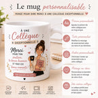 Mug Personnalisé Collègue Femme – Cadeau Départ Collègue – Tasse Collègue Exceptionnelle – Message Personnalisé au Dos – Cadeau Équipe