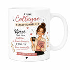 Mug Personnalisé Collègue Femme – Cadeau Départ Collègue – Tasse Collègue Exceptionnelle – Message Personnalisé au Dos – Cadeau Équipe