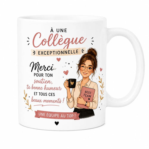 Mug Personnalisé Collègue Femme – Cadeau Départ Collègue – Tasse Collègue Exceptionnelle – Message Personnalisé au Dos – Cadeau Équipe