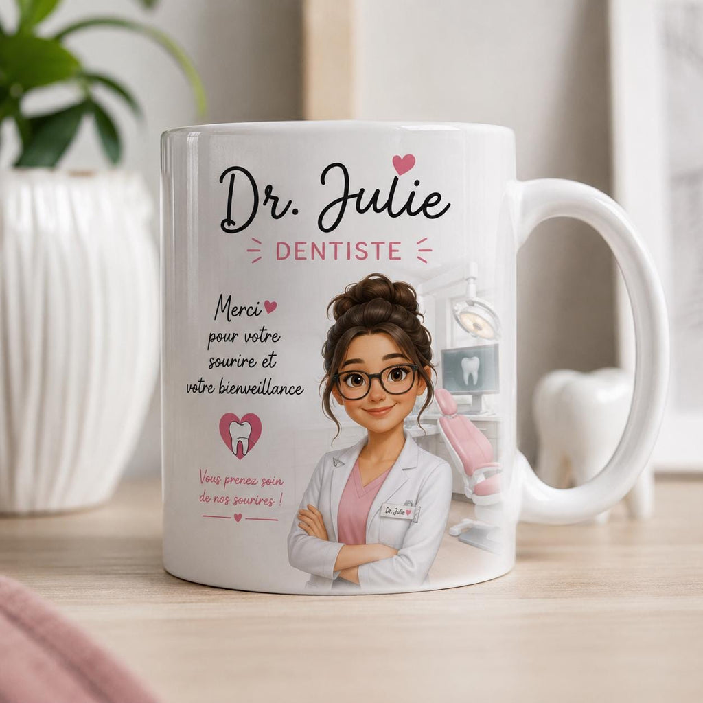 Mug Dentiste Personnalisé avec Prénom, Cadeau Merci Dentiste, Tasse Métier Cabinet Dentaire