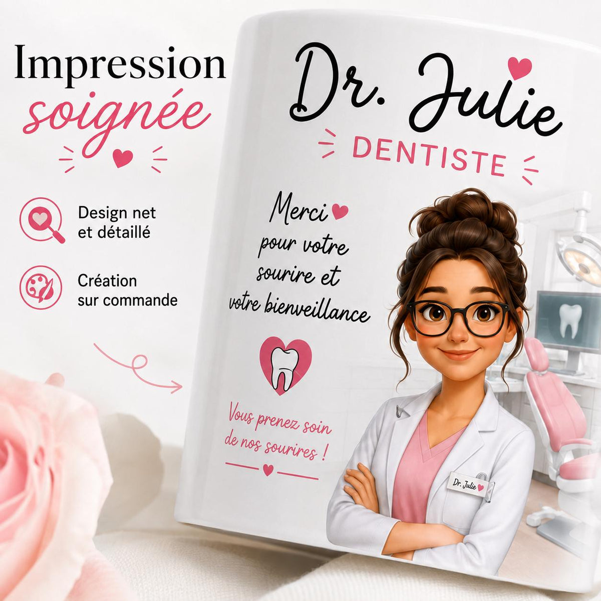 Mug Dentiste Personnalisé avec Prénom, Cadeau Merci Dentiste, Tasse Métier Cabinet Dentaire