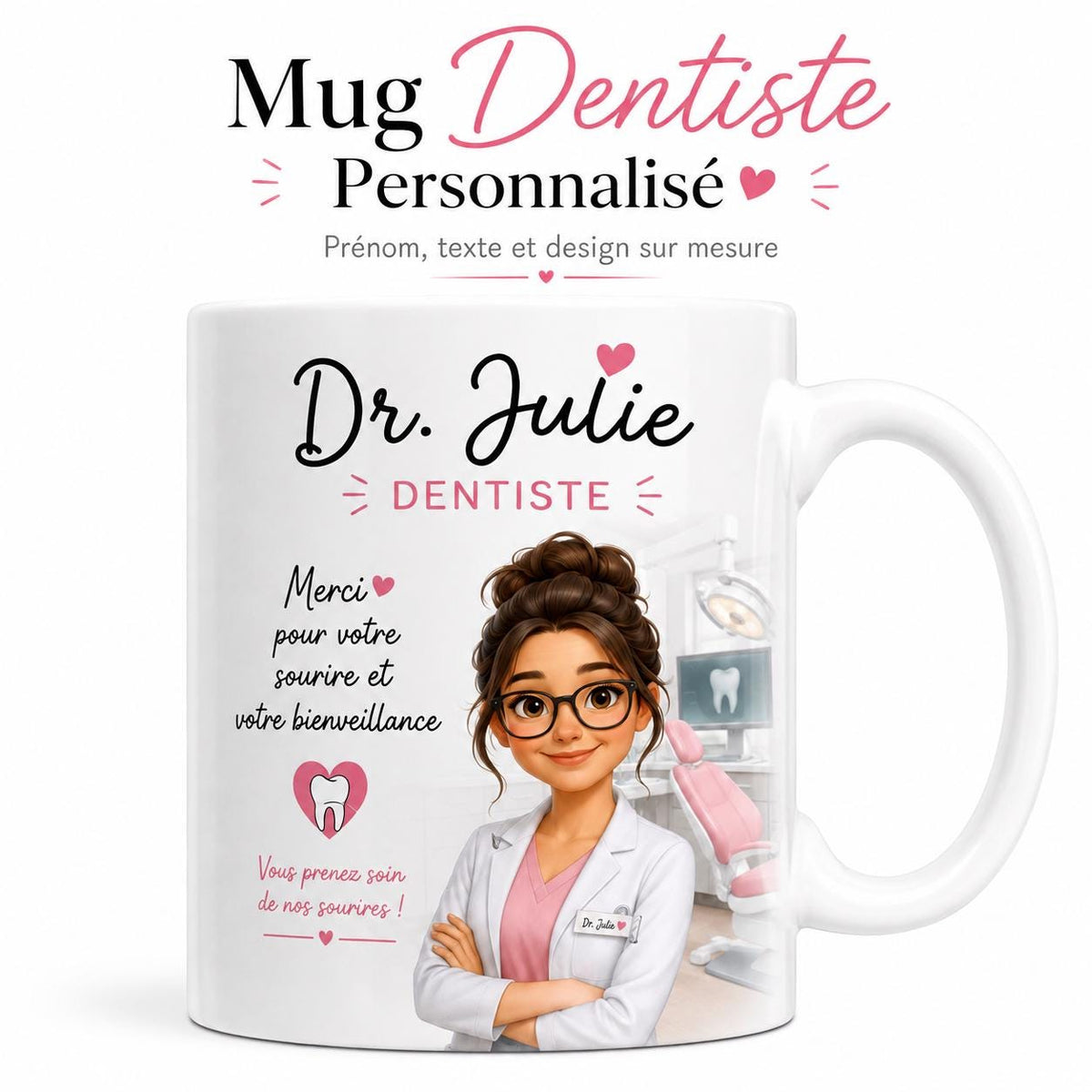 Mug Dentiste Personnalisé avec Prénom, Cadeau Merci Dentiste, Tasse Métier Cabinet Dentaire
