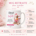 Mug Retraite Femme Personnalisé avec Prénom, Cadeau Retraite Original, Tasse Départ Collègue