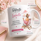 Mug Retraite Femme Personnalisé avec Prénom, Cadeau Retraite Original, Tasse Départ Collègue