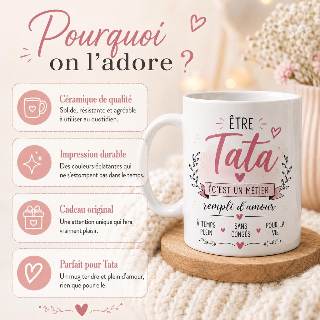 Mug Tata en céramique – Tasse Tata, cadeau Tata original, idée cadeau tante anniversaire Noël