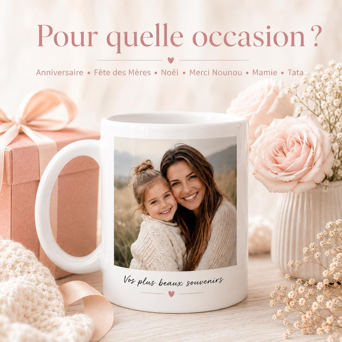 Tasse personnalisée photo et texte – Mug avec photo, cadeau personnalisé anniversaire couple famille - tasse céramique personnalisable