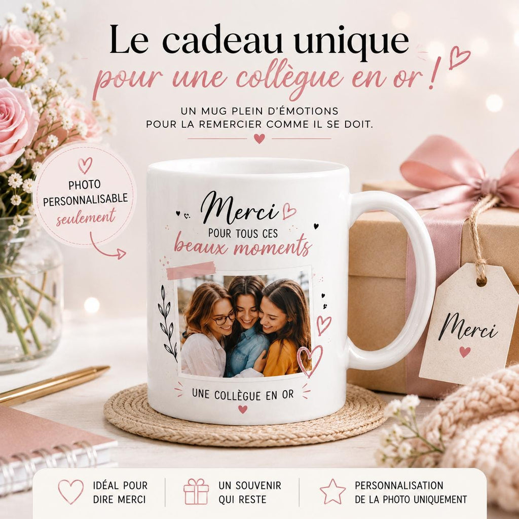 Mug personnalisé collègue avec photo – Tasse personnalisée, cadeau départ collègue, équipe bureau