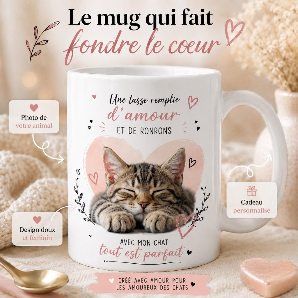 Tasse personnalisée Chat avec photo – Mug photo animal, cadeau amoureux des chats, souvenir personnalisé