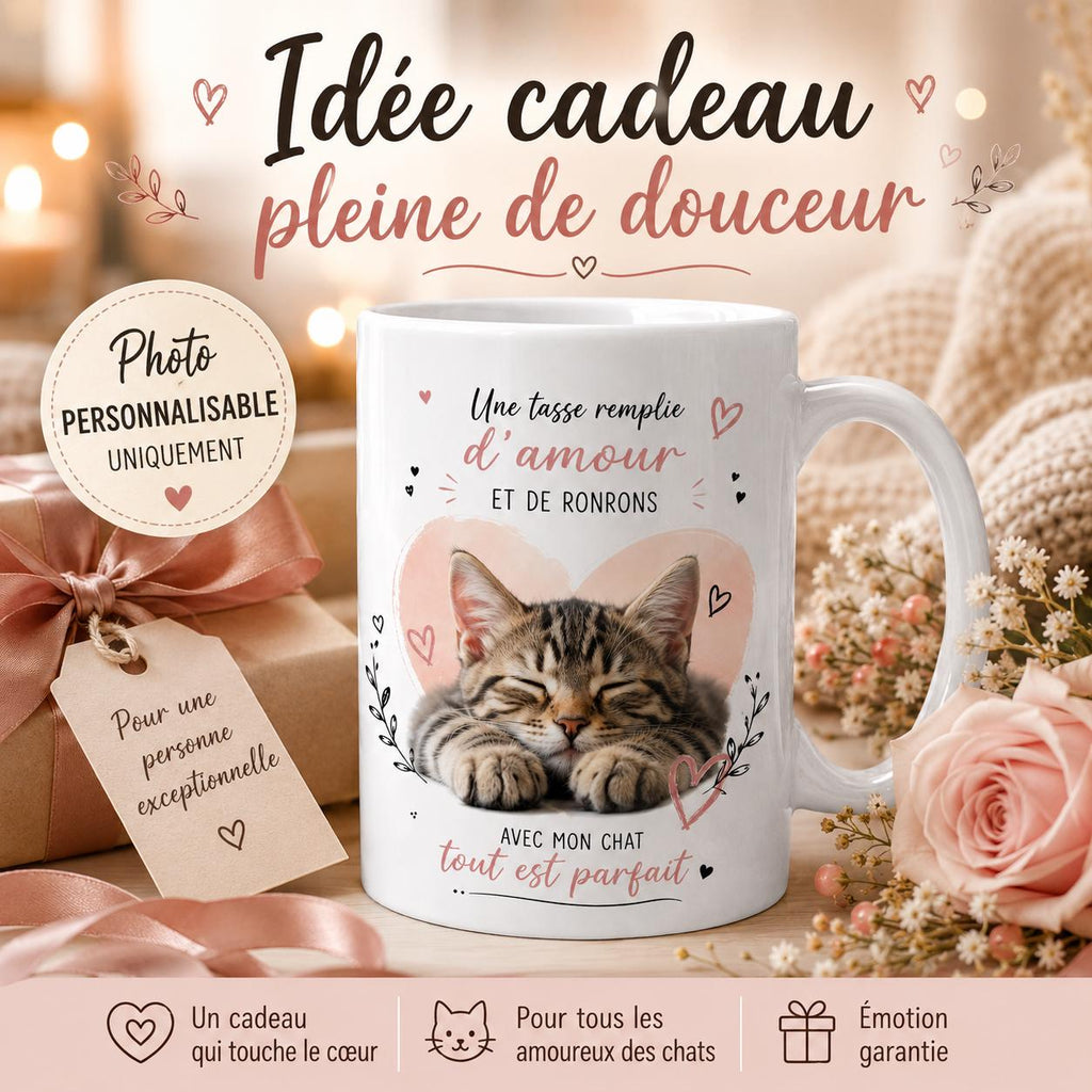 Tasse personnalisée Chat avec photo – Mug photo animal, cadeau amoureux des chats, souvenir personnalisé
