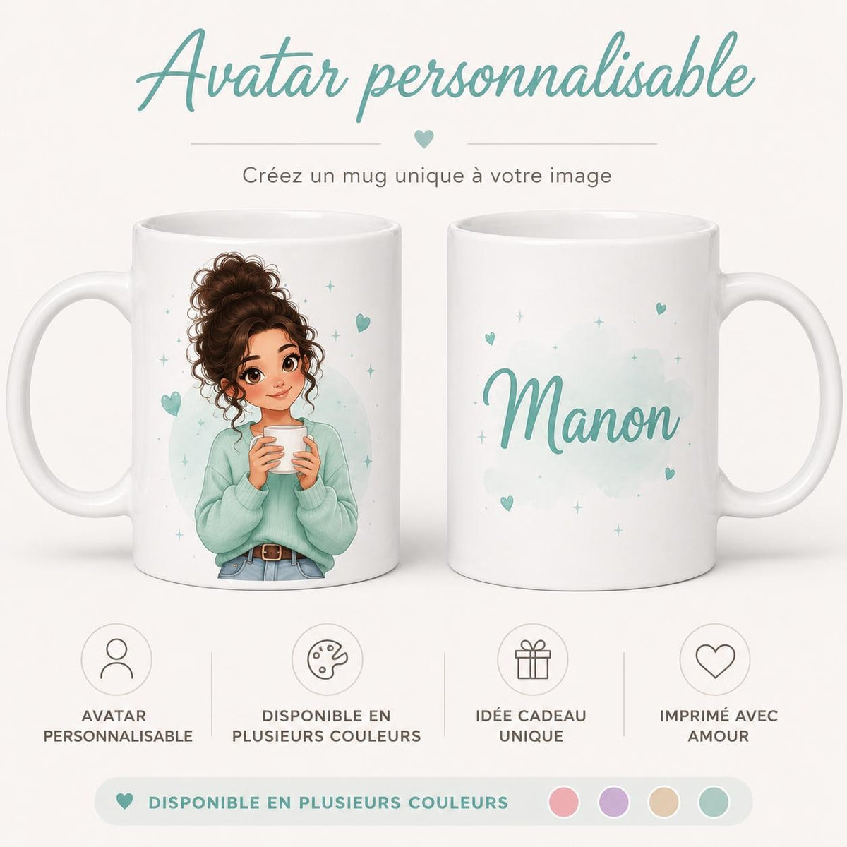 Mug personnalisé prénom et avatar photo – Tasse portrait personnalisée avec visage