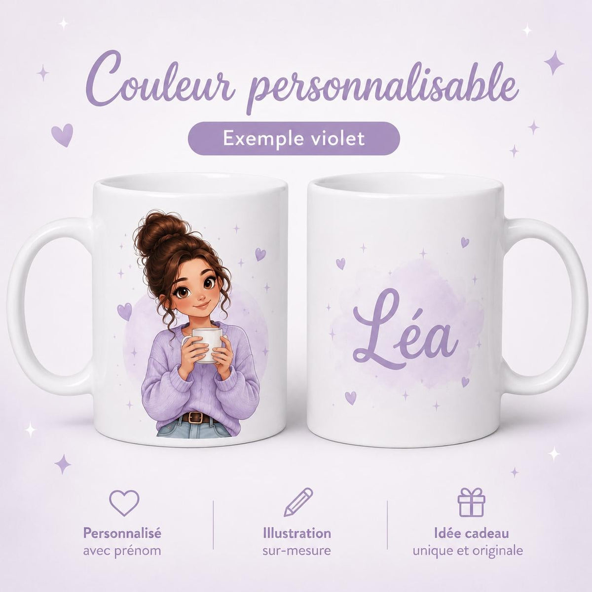 Mug personnalisé prénom et avatar photo – Tasse portrait personnalisée avec visage