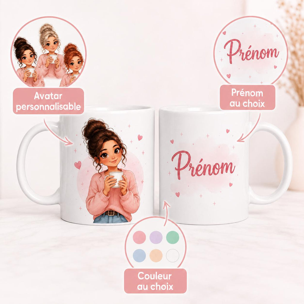 Mug personnalisé prénom et avatar photo – Tasse portrait personnalisée avec visage