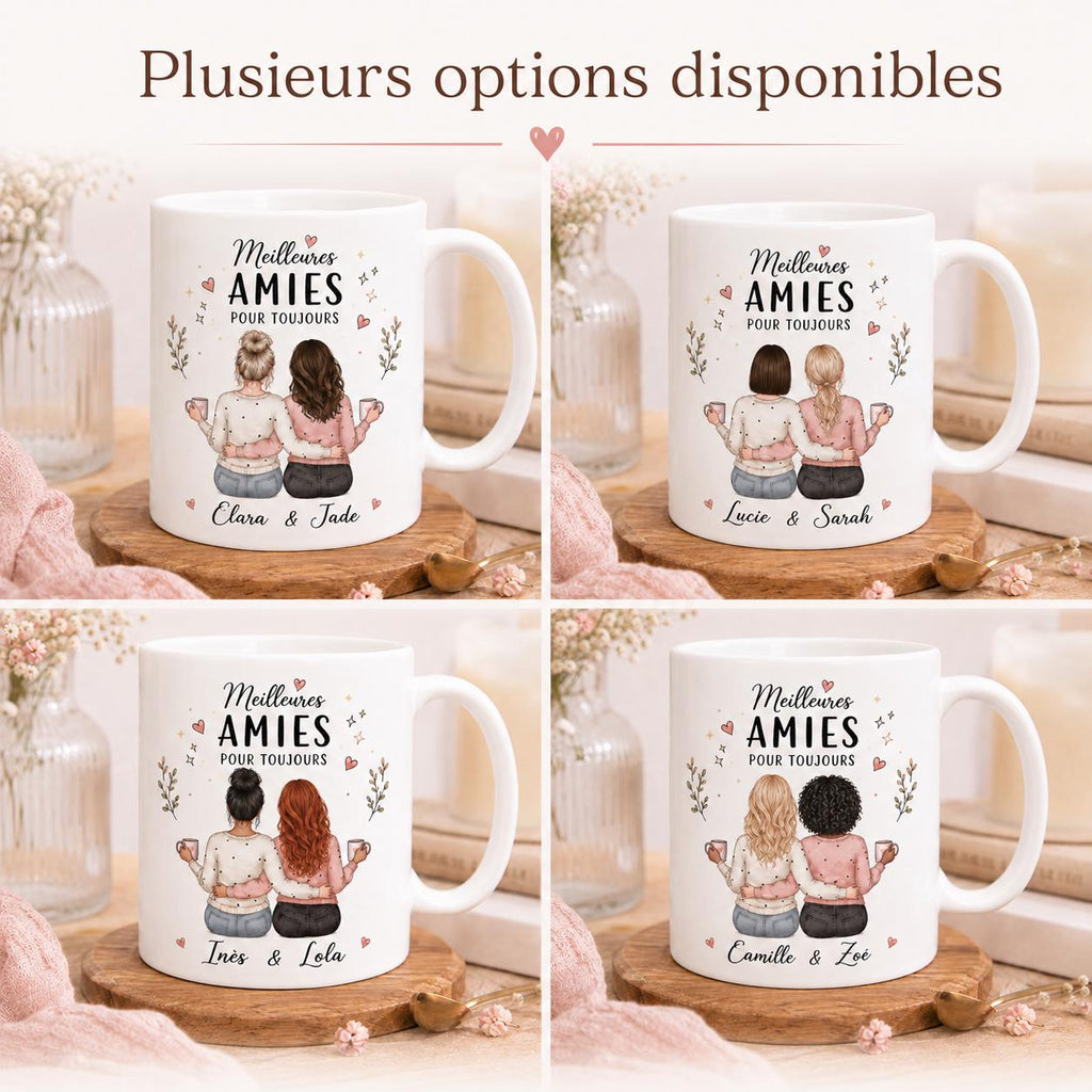 Mug meilleure amie personnalisé – Prénoms et avatars, cadeau amitié pour bestie