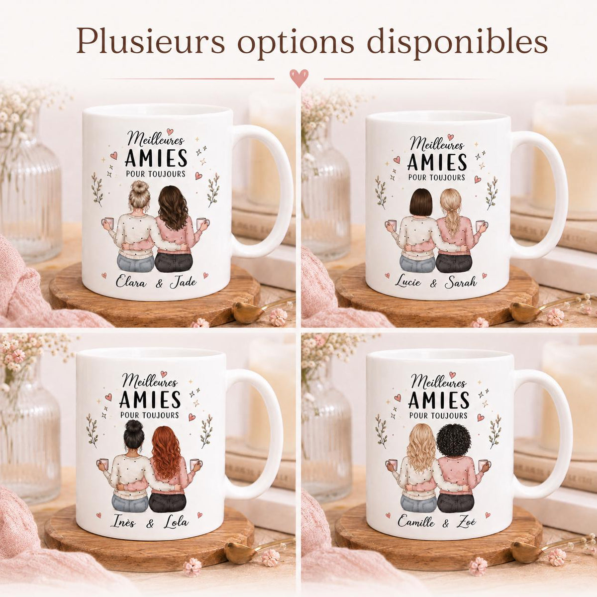 Mug meilleure amie personnalisé – Prénoms et avatars, cadeau amitié pour bestie