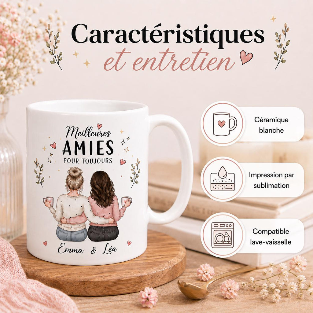 Mug meilleure amie personnalisé – Prénoms et avatars, cadeau amitié pour bestie
